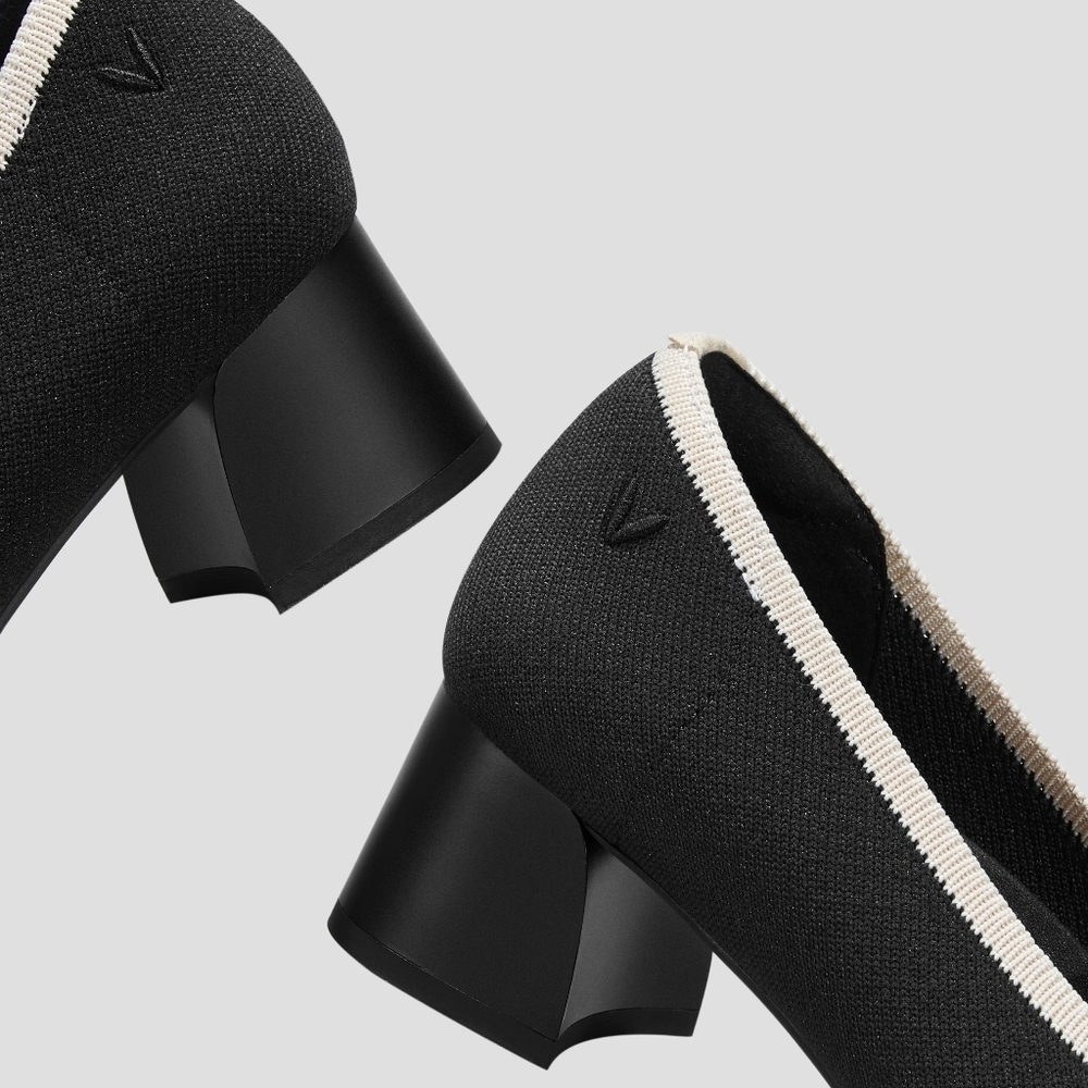 Vivaia Julie Pro Round Toe Chunky Heel Shoes Black and Beige - Picture 6 of 11